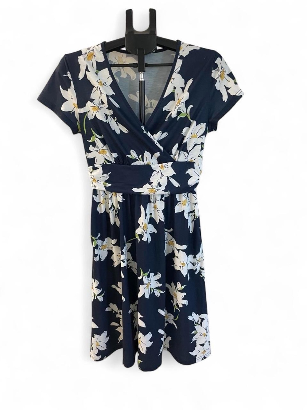 Lily Navy Floral Wrap Dress with White Lilies